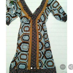Hale Bob deep V patterned elbow sleeve dress